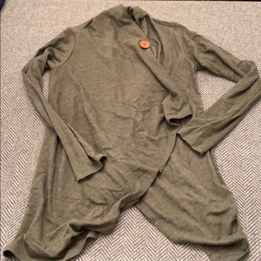 Bobeau One-Button Cardigan, small green